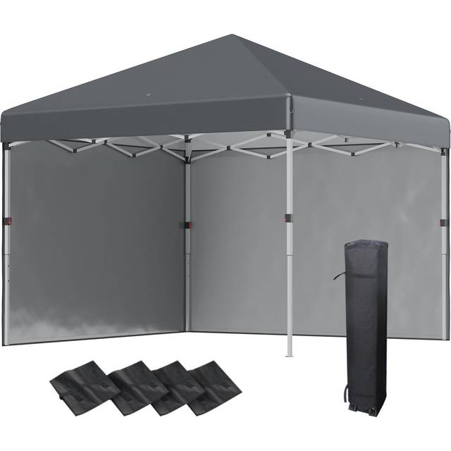 Outsunny 3 X 3 (m) Pop Up Gazebo With 2 Sidewalls, Leg Weight Bags And Carry Bag, Height Adjustable Party Tent Event Shelter For Garden, Dark Grey