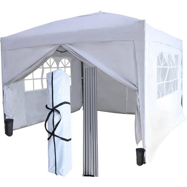Pop Up Gazebo 3X3M with 4 Sides Garden Awning Canopy Party Tent Marquee Outdoor White - Birchtree