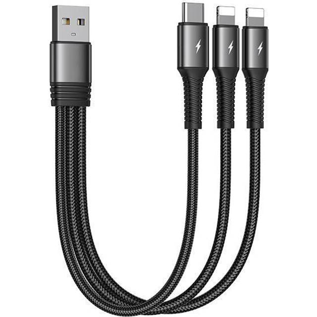 SiGN 3-in-1 Kabel Lightning, USB-C, 0.15m, 3.5A, 20W - Svart