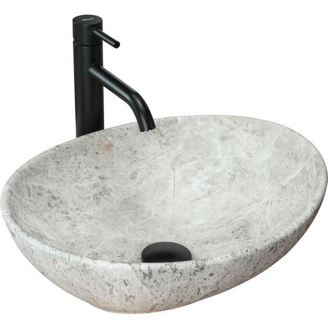 Rea Tvättställ badrum SOFIA LIGHT STONE handfat 410 x 345 x 150 mm i Keramik (Grå, stenimitation)