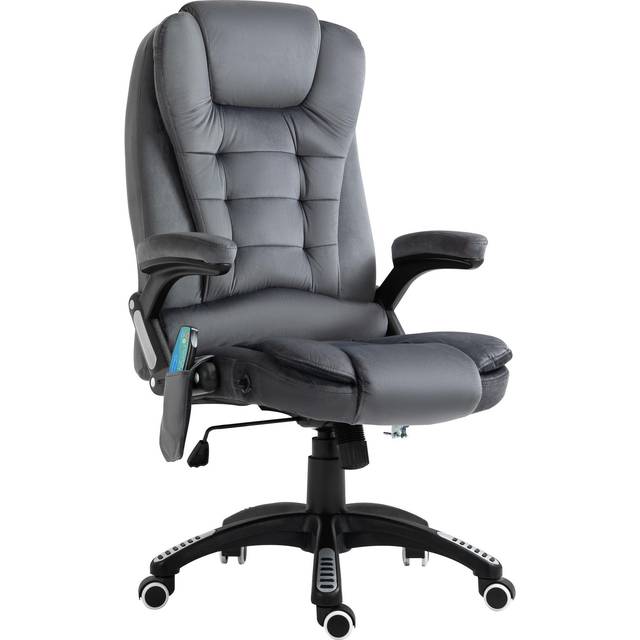 Vinsetto Heated Massage Office Chair With Six Massage Points, Reclining Office Chair With Velvet-feel Fabric 360° Swivel Wheels, Grey