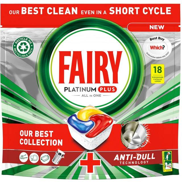 Fairy Platinum Plus All In One Dishwasher Tablets Lemon, 18 Tablets
