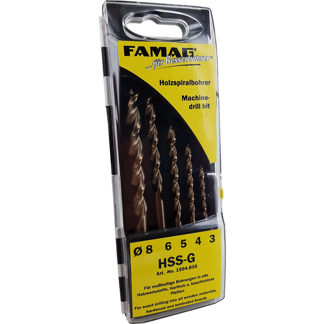 FAMAG Wood Twist Drill Bit Set 8-Piece Diameter 3,4,5,6,7,8,9,10 mm in Case