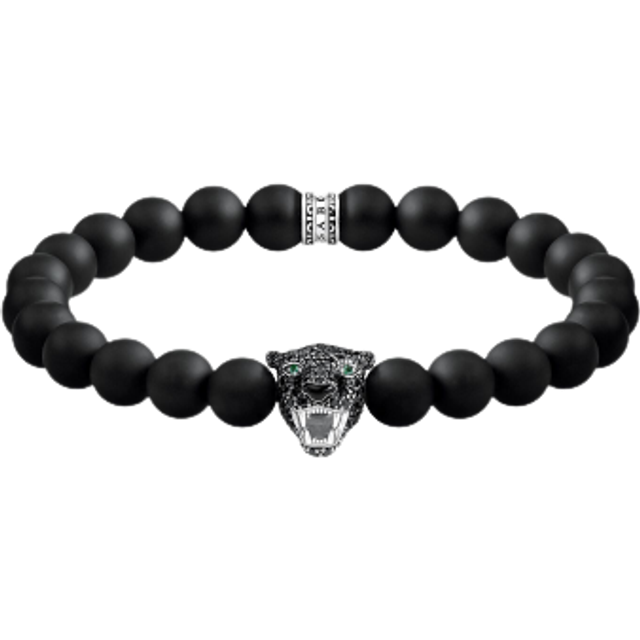 Thomas Sabo Black Cat Onyx Beaded Bracelet A1776-528-11 / Size 19 cm