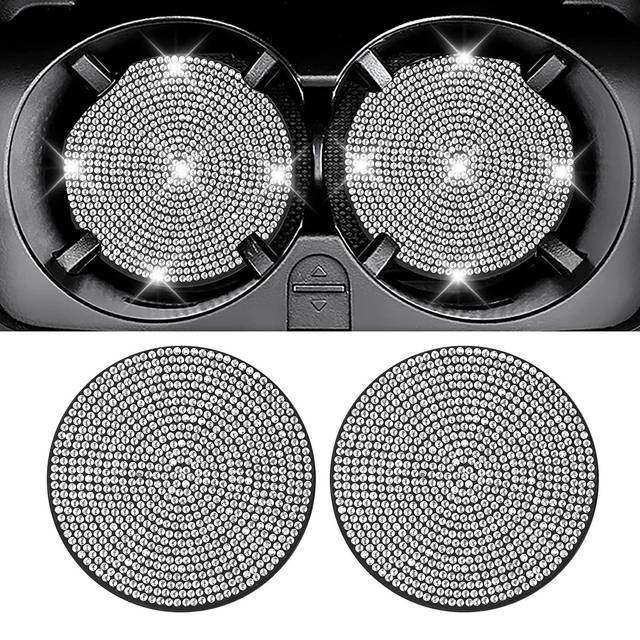 NBTEPEM 2pcs Bling Car Cup Holder Coaster  2.75 inch Anti-Slip Shockproof Universal Fashion Coasters Insert Crystal Rhinestone Automotive Interior Acc