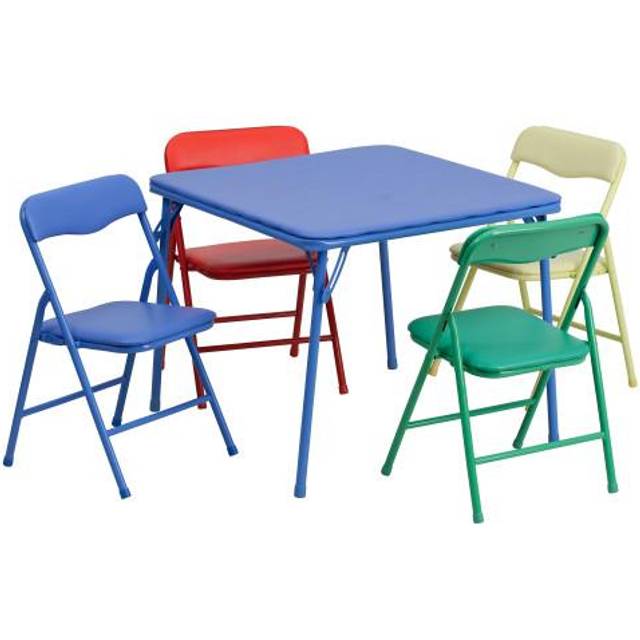 Flash Furniture Mindy Kids Colorful Folding Table and Chair Set  Blue