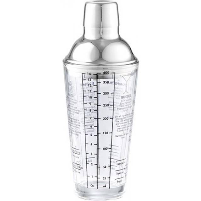Cocktailshaker i glas 400 ml med recept och måttangivelser