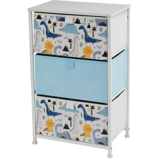 Kids 3 Drawer Storage Unit - Blue and White / Dinosaur