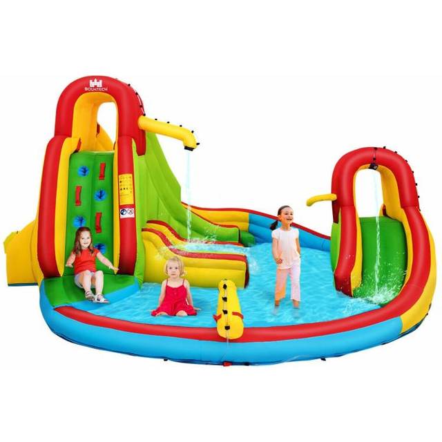Costway - Château Gonflable pour 3 Enfants 3-10 Ans avec 2 Toboggans,Bassin d'Eclaboussement, Terrain de Basket Charge Max160KG Extérieur Souffleur
