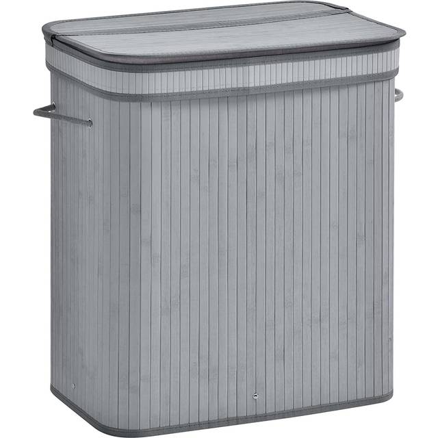 HOMCOM 100L Wood Laundry Basket One Compartment Flip Lid Removable Lining Grey