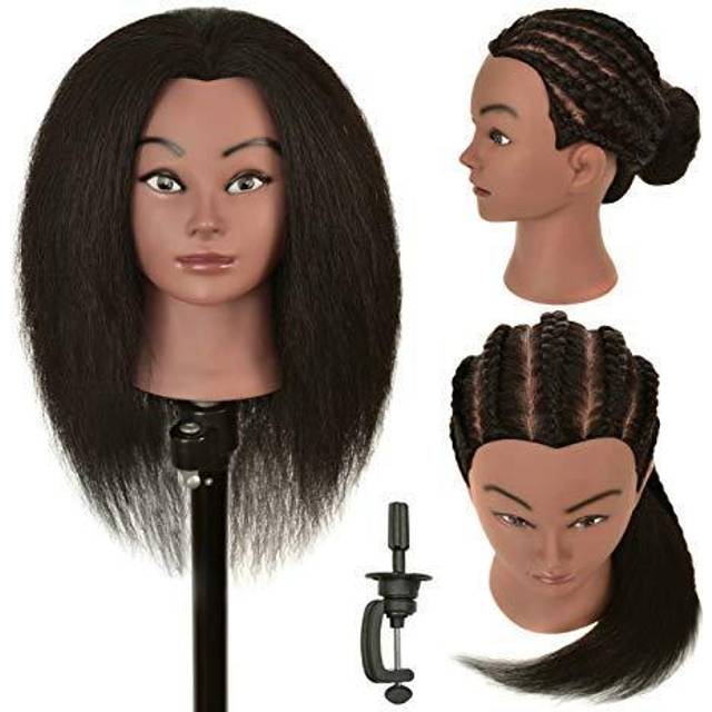 RIHANNAHAIR 100% Real Human Hair Mannequin Head with Stand Manikin Cosmetology Doll Training Head for Hairdresser Practice Braiding Styling Coloring B