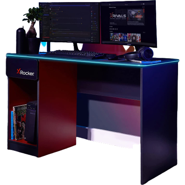 X Rocker Carbon-Tek Desk With Wireless Charging and LED Lights, Grey