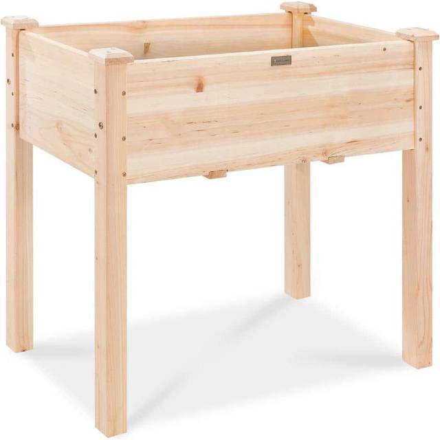 Best Choice Products 34x18x30in Raised Garden Bed  Elevated Wood Planter Box Stand for Kids  Backyard  Patio  Balcony wBed Line