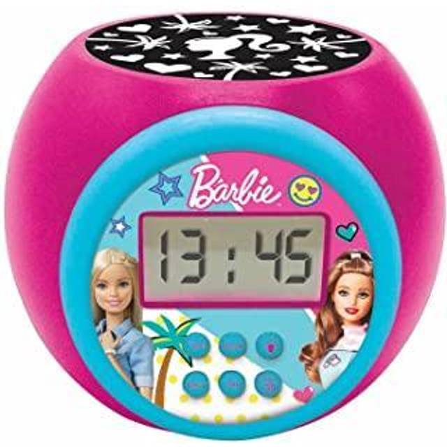 Lexibook Barbie väckarklocka med projektor, snooze- och larmfunktion, nattlampa med timer, LCD-skärm, batteridriven, RL977BB