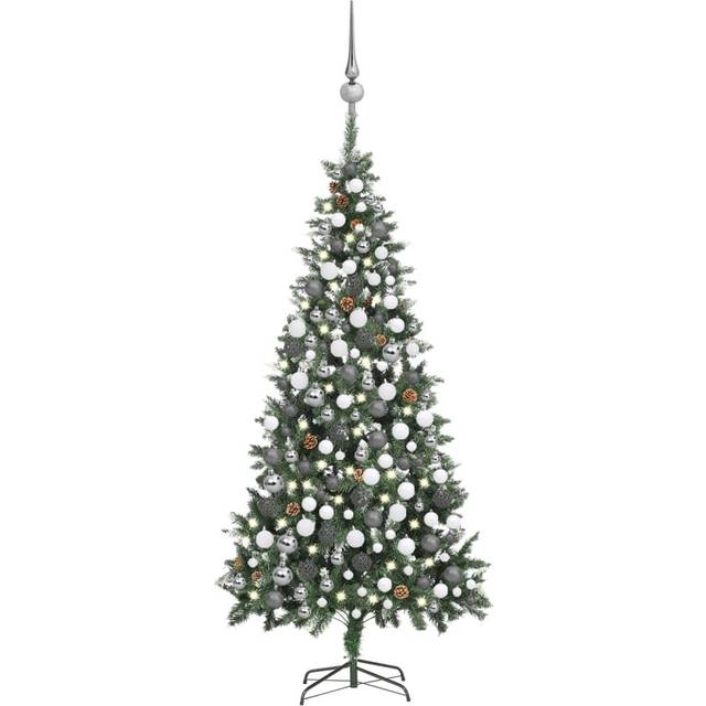 vidaXL Artificial Pre-lit Christmas Tree with Ball Set Pine Cones 210 cm - Green