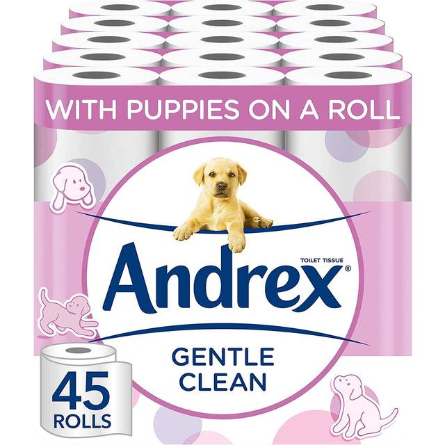 45 Rolls Andrex Toilet Roll Gentle Clean Fragrance-free 2 Ply Toilet Paper, White