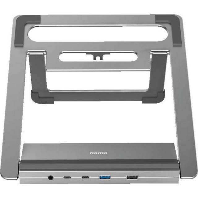 HAMA | 12-i-1 dockningsstation för USB-C (12 portar, MAX, upplösning: 4k, USB-A-portar, USB-C-dataport, USB-C-strömport, LAN/Ethernet-port, 3,5 mm ljudport) grå