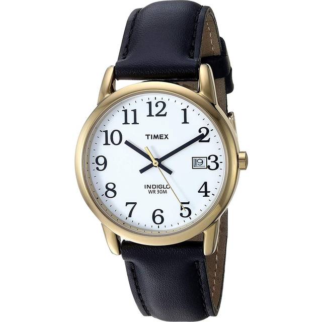 Timex Easy Reader Mens Gold watch with Black Leather Strap