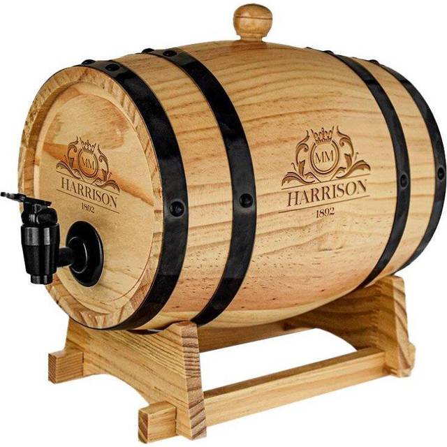 Mikamax – Wooden Barrel Dispenser – Traditionella Fat Vin Och Whisky – Traditional Wine And Whiskey Barrel – Ø 20 cm – 3L