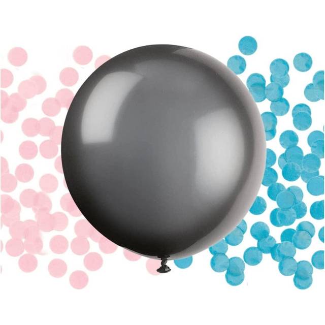 Black giant gender reveal latex balloon with confetti, 24"