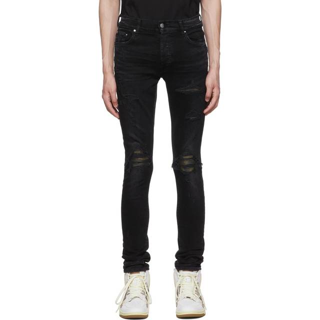 Amiri Mens Leather Camo MX1 Aged Black Jeans Cotton - Size 36 (Waist)