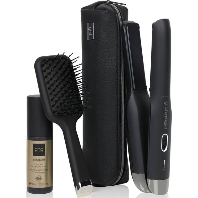GHD Unplugged Sladdlös Styler - Mini Paddelborste och Bodyguard Värmeskyddande Spray - Lyxigt Gåvoset Med Värmetåligt Fodral i Svart