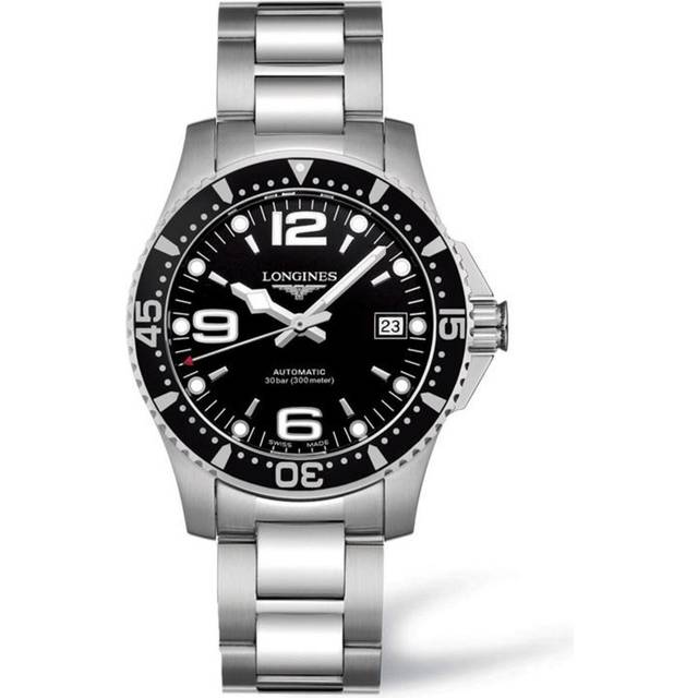Longines HydroConquest Stainless Steel Black Dial Automatic Diver's L3.741.4.56.6 300M Men's Watch svart