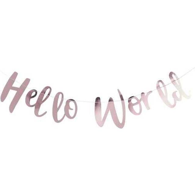 Rose Gold Hello World Bunting - Baby Shower Party Decoration 1.5m