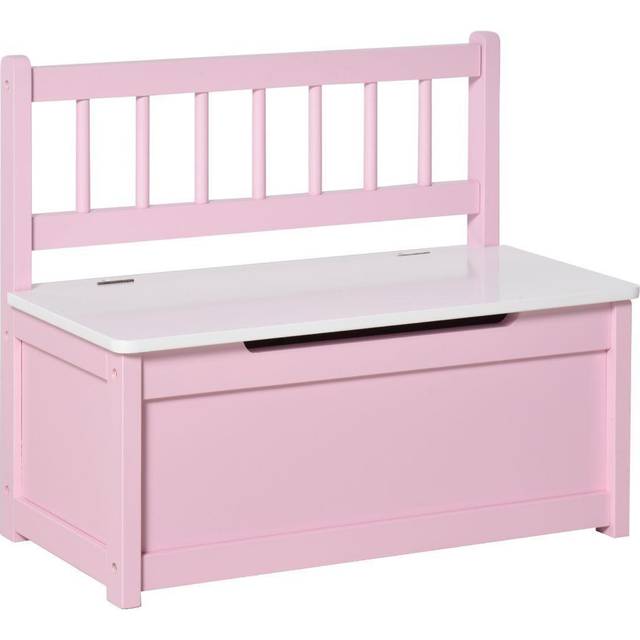 HOMCOM 2-IN-1 Wooden Toy Box Kids Seat - Pink