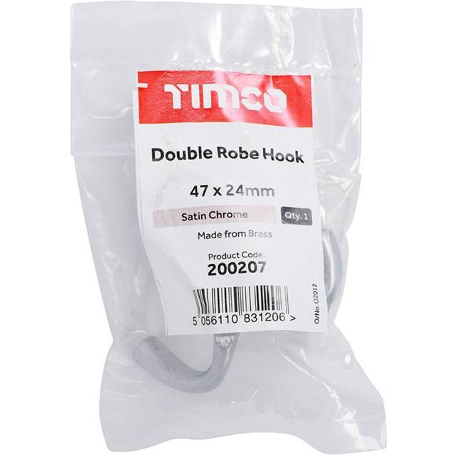 Timco - double robe hook - satin chrome (size 47 x 24mm - 1 each)