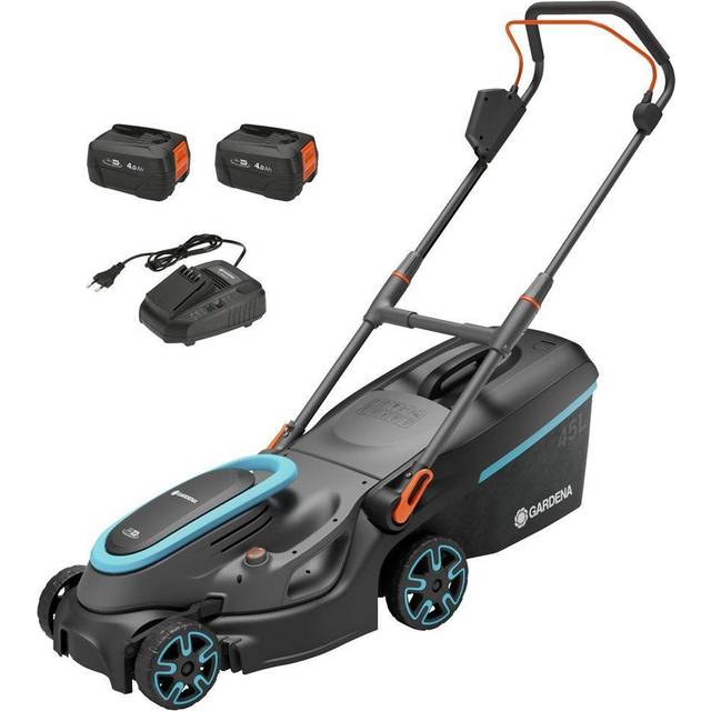 Gardena batteridriven gräsklippare PowerMax 37/36V P4A: Gräsklippare för upp till 350 m², klippbredd 37 cm, uppsamlare 45 l, central klipphöjdsjustering, PowerPlus-motor med Eco-läge (14638-20)