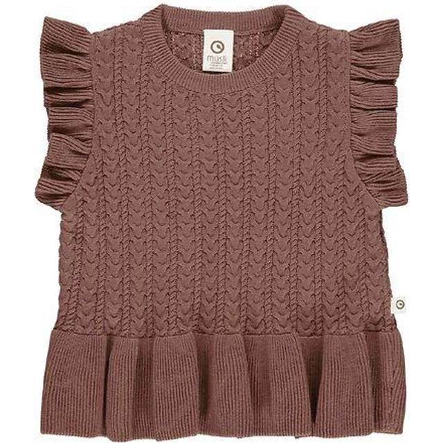 Müsli by Green Cotton Baby flickor stickad frill tröja vest, grape, 74