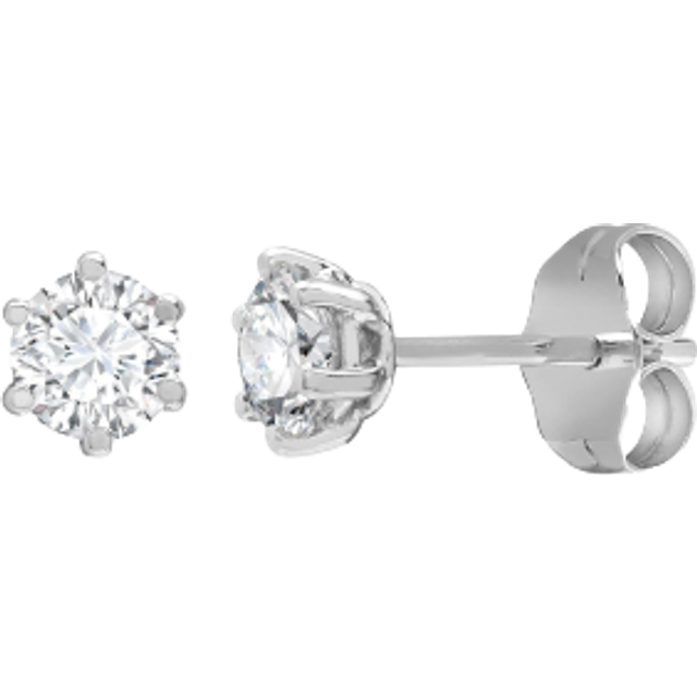 Jewelco London Ladies Solid 18ct White Gold 6 Claw Set Round G SI1 0.75ct Diamond Solitaire Stud Earrings - 18E360-075 - Silver