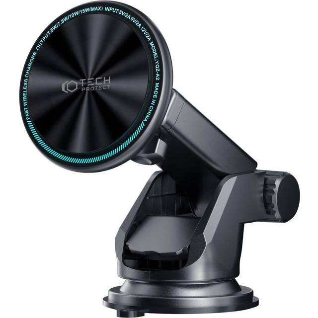 Tech-Protect 15W Magnetisk Trådlös Billaddare - Instrumentbräda & Ventilationsfäste - MagSafe Kompatibel - Svart