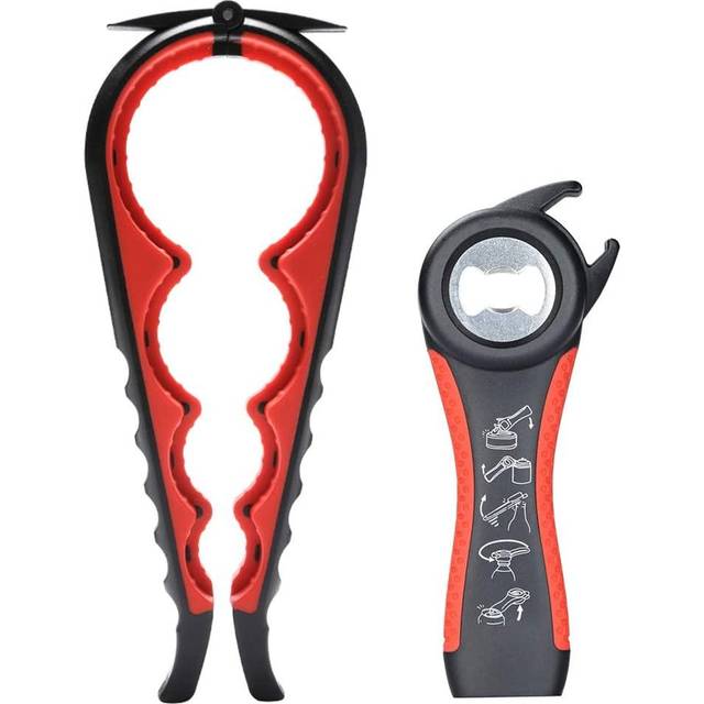 Otstar Latest Jar Opener, 5 in 1 Multi Function Bottle Opener Ring Pull Can Opener Kit for Weak Hands, Elderly, Arthritis Sufferers (Black and Red)