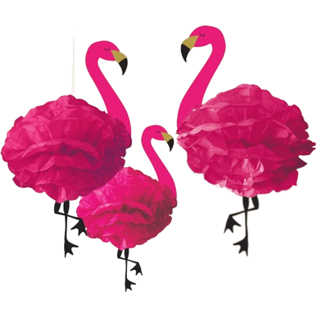 amscan 180236 Flamingo Poms 49.5cm-3 Pcs