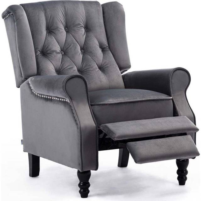 Luxury Life Velvet Pushback Recliner Wingback Armchair in Grey, Grey