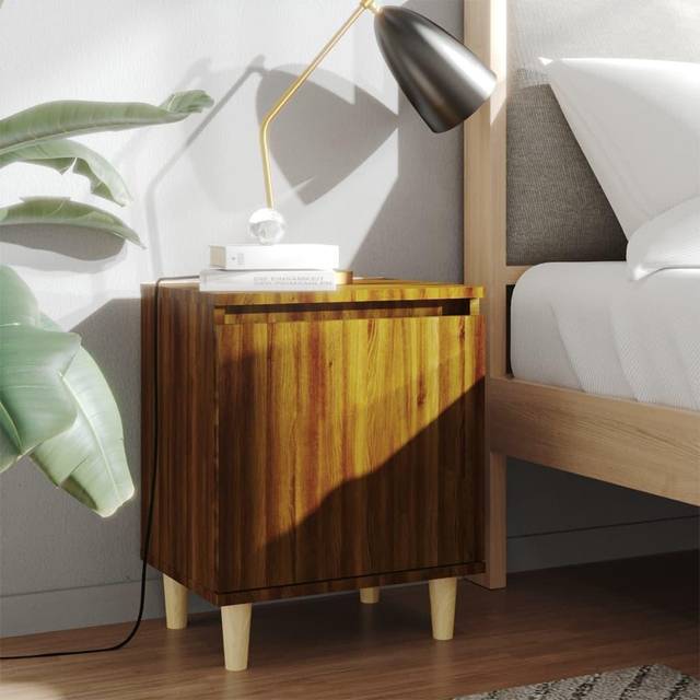 vidaXL Bed Cabinets with Solid Wood Legs 2 pcs Brown Oak 40x30x50 cm
