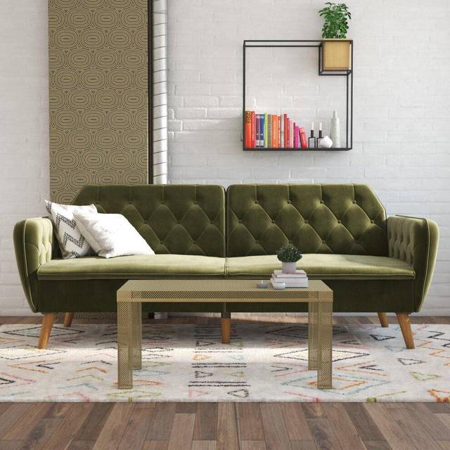 Tallulah Memory Foam Futon Grey Velvet - Green (210.8cm W X 85cm D)