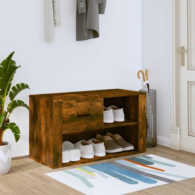 Shoe Cabinet Smoked Oak 80x35x45 cm Engineered Wood Vidaxl