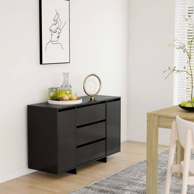 vidaXL Sideboard With 3 Drawers Black 120x41x75 cm Engineered Wood, Black