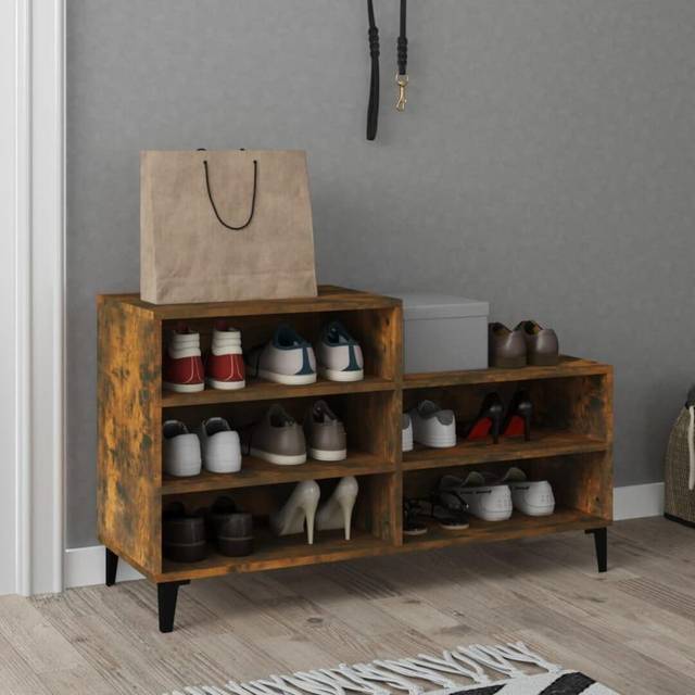 vidaXL Shoe Cabinet Smoked Oak 102x36x60 cm Engineered Wood - Brown