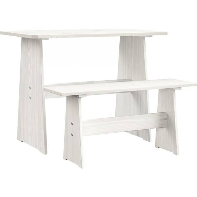 vidaXL Dining Table with Bench REINE White Solid Wood Pine