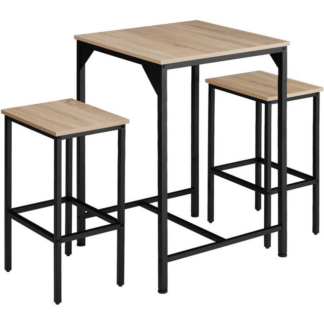 Inverness Dining Table Set with Two Bar Stools - Light Wood, none