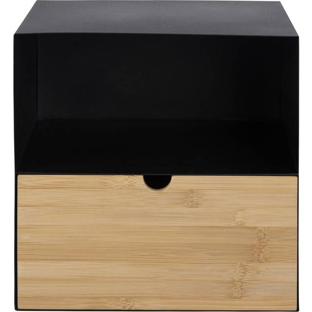 Indoor Furniture Group Joliet 1 Drawer Wallmounted Bedside Table In Black & Bamboo, Black