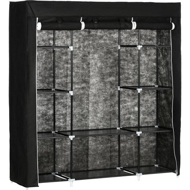 HOMCOM Fabric Wardrobe with 10 Shelves 1 Hanging Rail Foldable Closets Black | TJ Hughes
