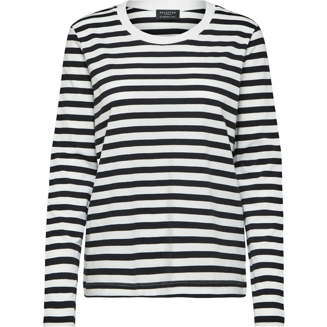 Vald feminin långärmad randig, svart, M