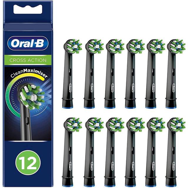 Oral-B CrossAction borsthuvuden för elektrisk tandborste, 12 stycken, munrengöring med CleanMaximiser-borst, tandborstfäste för Oral-B-tandborstar, brevlådeförpackning, svart