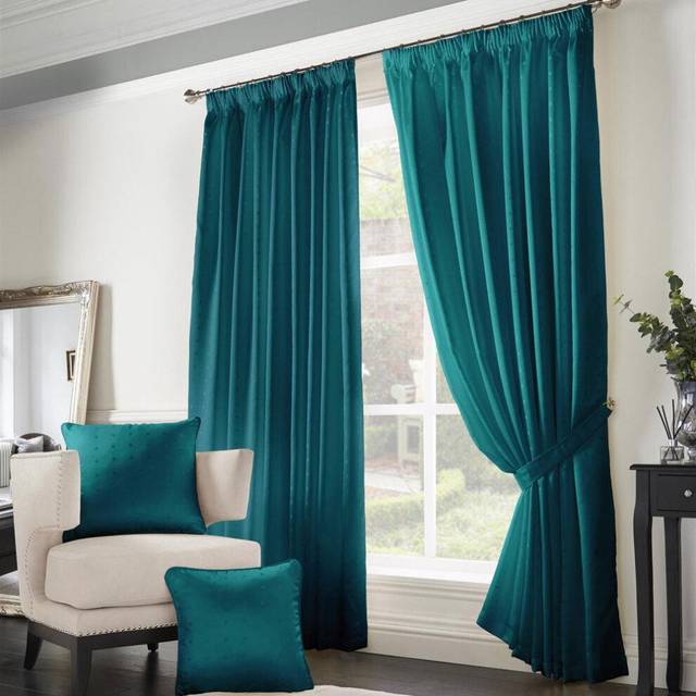 Essential Living Adiso Pencil Pleat Taped Top Curtains Teal 229cm x 229cm, Green
