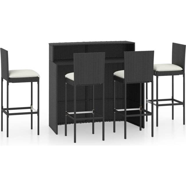 vidaXL 5 Piece Garden Bar Set with Cushions Poly Rattan Black